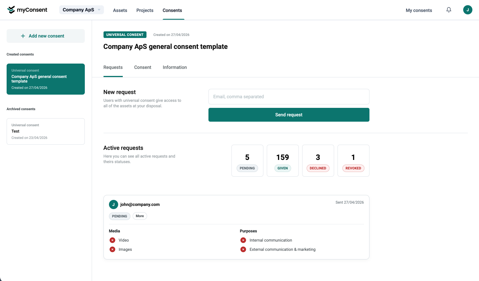 MyConsent consent history and audit trail per asset